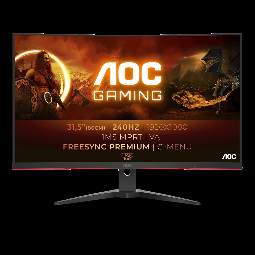 Monitor Ívelt Gaming 31.5  1920x1080 1ms 2xHDMI DisplayPort 240Hz AOC fotó, illusztráció : C32G2ZE_BK