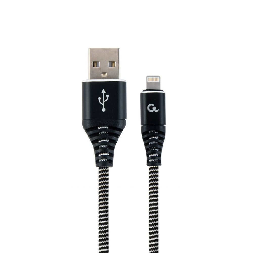 Kábel USB-Lightning 2m fekete-fehér szőtt Gembird fotó, illusztráció : CC-USB2B-AMLM-2M-BW