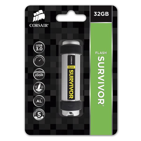 32GB PenDrive USB3.0 ütésálló 200m-ig vízálló Corsair Flash Survivor Ultra Rugg fotó, illusztráció : CMFSV3B-32GB