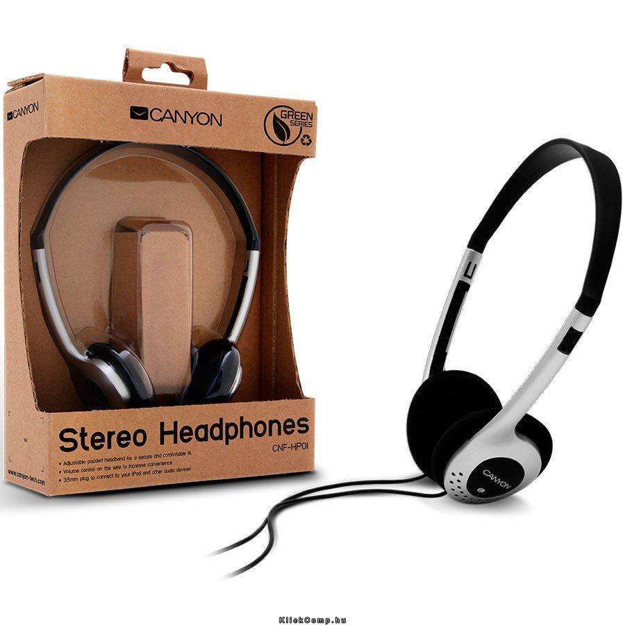 Headphones Dynamic, 20Hz-20kHz, Cable, 1.8m Silver/Black, Ret., 6 fotó, illusztráció : CNF-HP01