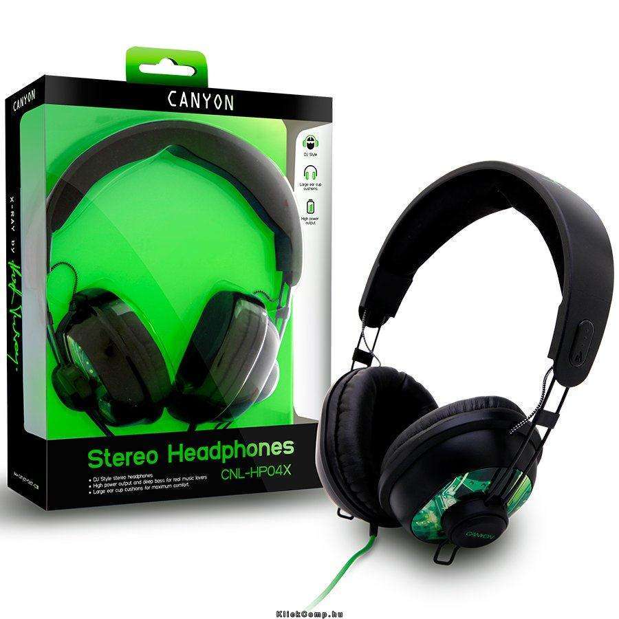 Headphones CNL-HP04 X-ray Dynamic, 20Hz-20kHz, Cable, 1.8m Black/Green, Ret. fotó, illusztráció : CNL-HP04X