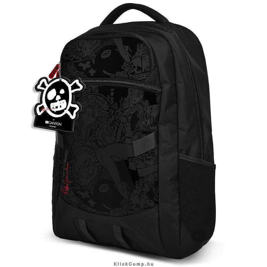 15.6” Laptop Backpack in black with Tattoo printing, water resistant, durable m fotó, illusztráció : CNL-TNB17