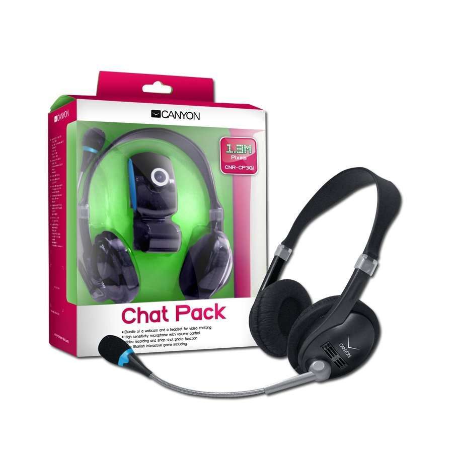 Web Camera 1.3Mpixel, 1/6 , CMOS, USB 2.0 and headset with microphone Black/Blu fotó, illusztráció : CNR-CP3G1