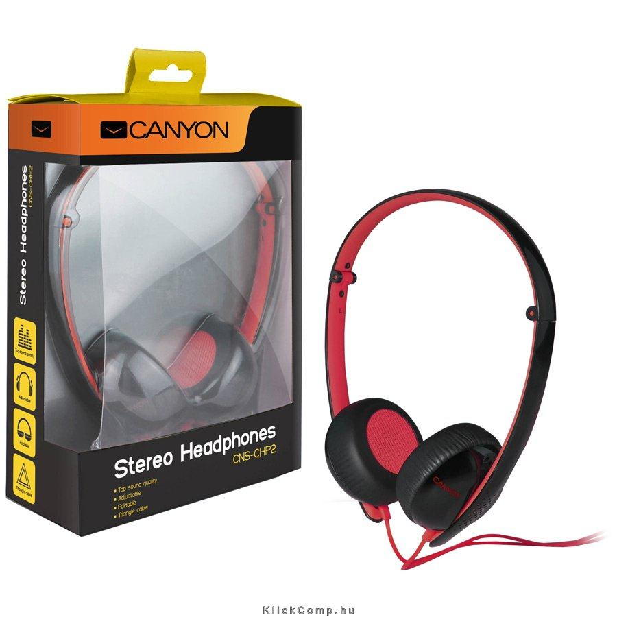 stereo headphone, 3.5mm plug, black with red color fotó, illusztráció : CNS-CHP2BR
