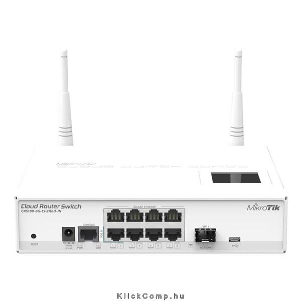 8 port Switch GbE Cloud Router Switch LAN SFP uplink 802.11b/g/n MikroTik CRS10 fotó, illusztráció : CRS109-8G-1S-2HND-IN