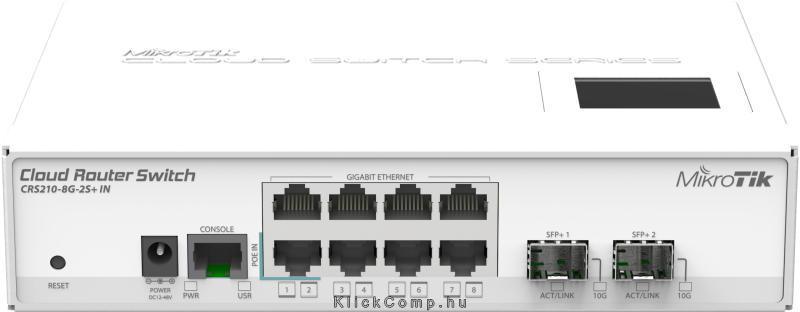 MikroTik CRS210-8G-2S+IN 8port GbE LAN 2x SFP+ 10Gb port Cloud Router Switch fotó, illusztráció : CRS210-8G-2S-IN
