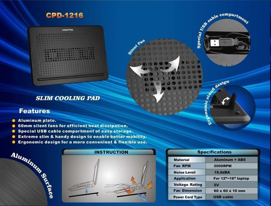 notebookhűtő pad 12-16 alu fotó, illusztráció : CTCPD1216