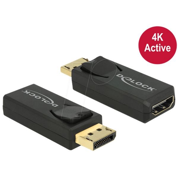 Adapter Displayport 1.2 apa > HDMI anya 4K Aktív fekete fotó, illusztráció : DELOCK-65573