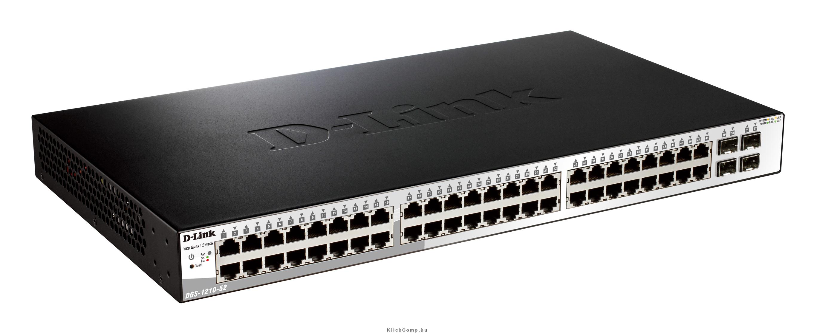 48-port 10/100 Smart Switch + 2 Combo 1000BaseT/SFP + 2 Gigabit fotó, illusztráció : DES-1210-52