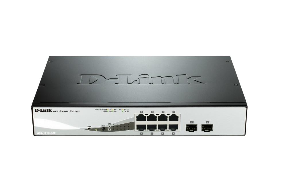 8 port Switch 10/100/1000 Gigabit PoE Smart Switch including 2 Combo 1000BaseT/ fotó, illusztráció : DGS-1210-08P