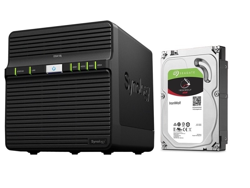 NAS 4 HDD hely Synology DiskStation DS418j NAS 4TB +1db Seagate Ironwolf 4TB +S fotó, illusztráció : DS418j-4TB