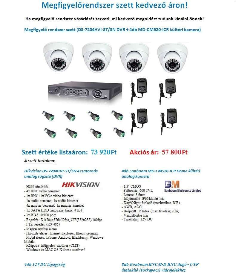 Megfigyelő rendszer szett DS-7208HVI-ST/SN DVR + 4db MD-CM520-ICR kültéri kamer fotó, illusztráció : DVRSZETT6
