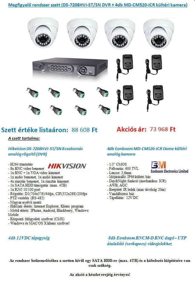 Megfigyelő rendszer szett DS-7208HVI-ST/SN DVR + 4db MD-CM520-ICR kültéri kamer fotó, illusztráció : DVRSZETT7