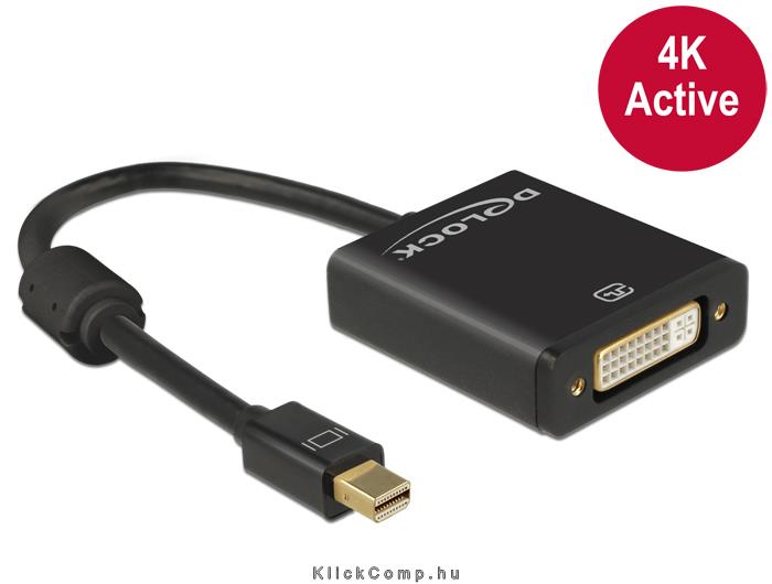 miniDisplayport 1.2 dugós csatl. - DVI csatlakozóhüvely 4K aktív adapter - Feke fotó, illusztráció : Delock-62603