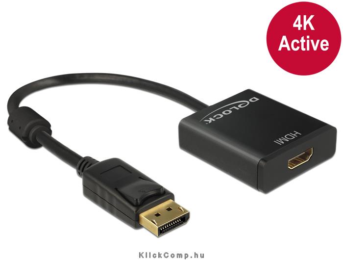 Displayport 1.2 dugós csatl. - HDMI csatlakozóhüvely 4K aktív - Fekete fotó, illusztráció : Delock-62607