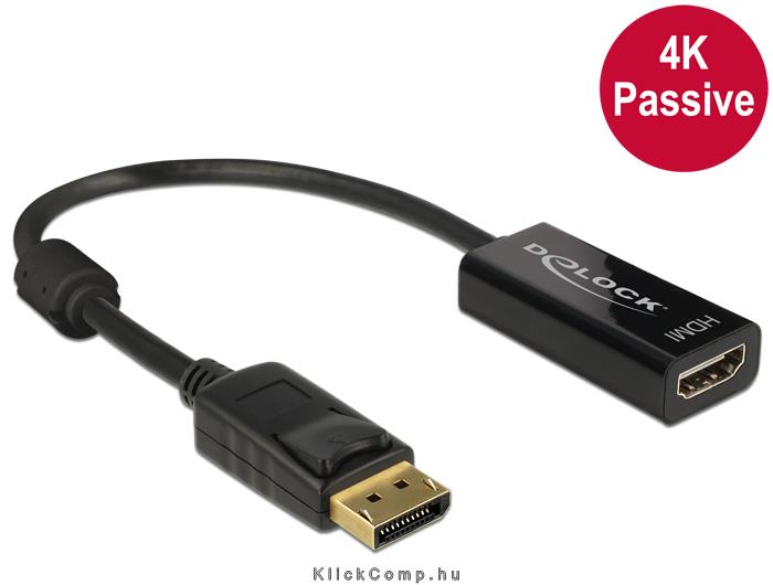 Displayport 1.2 dugós csatl. - HDMI csatlakozóhüvely 4K passzív - Fekete fotó, illusztráció : Delock-62609