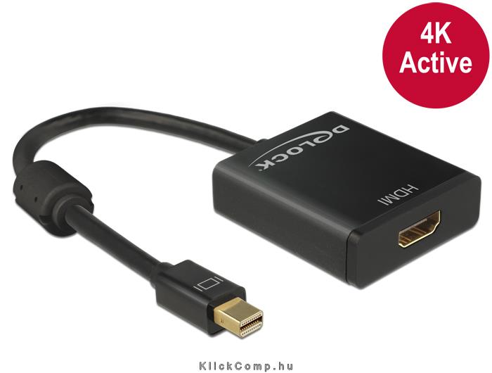 miniDisplayport 1.2 dugós csatl. - HDMI csatlakozóhüvely 4K aktív - Fekete fotó, illusztráció : Delock-62611