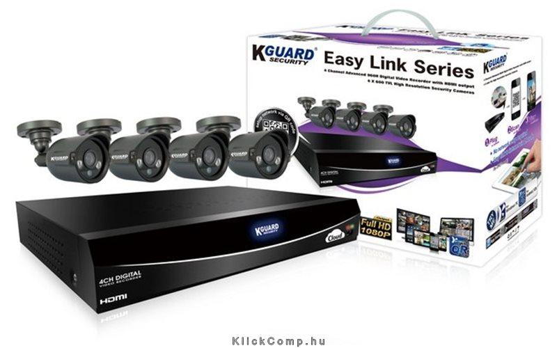 KGuard megfigyelőrendszer szett, EL421 DVR 960H/100fps, Cloud, QR kód, +4db kam fotó, illusztráció : EL421-4HW212B