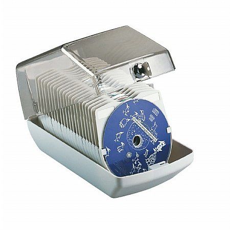 CD-tároló, asztali, zárt, 40 db-os, ESSELTE, szürke fotó, illusztráció : ESSELTE-90954