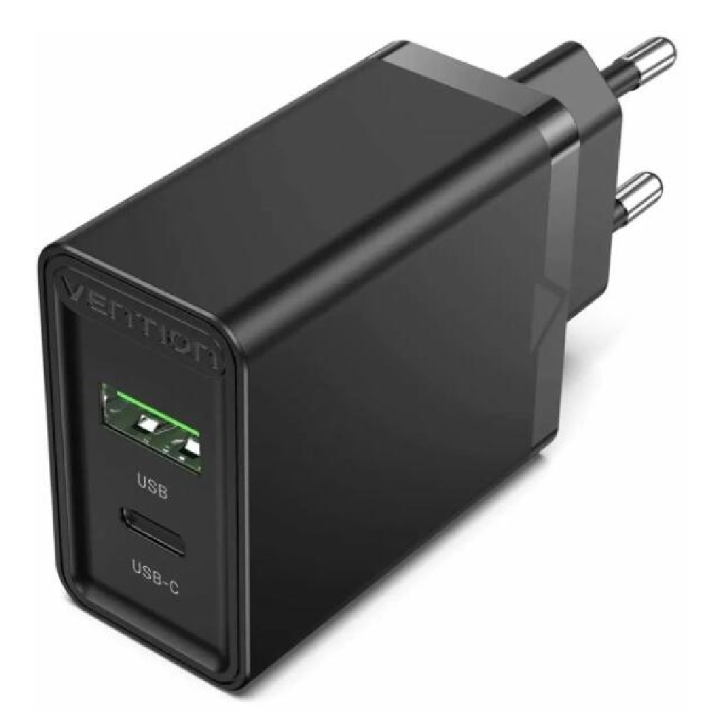 Töltő USB-A+C (2port, 18W/20W,fekete), Vention - Már nem forgalmazott termék fotó, illusztráció : FBBB0-EU