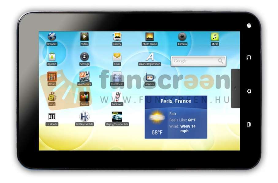 FunScreen SOL 7C23 TABLET PC 7  480x800, 1,5GHz, 512MB+4GB, Android 2.3, Micro fotó, illusztráció : FUNSTABLETSOL7C23