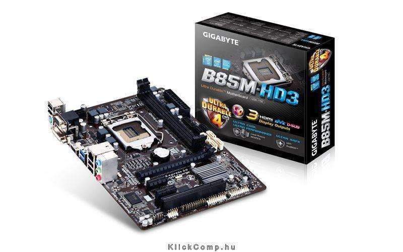 Alaplap B85M skt1150 B85 2xDDR3 1600MHz 1xGBE LAN 4xSATA3 8xUSB2.0 4xUSB3.0 GIG fotó, illusztráció : GA-B85M-HD3