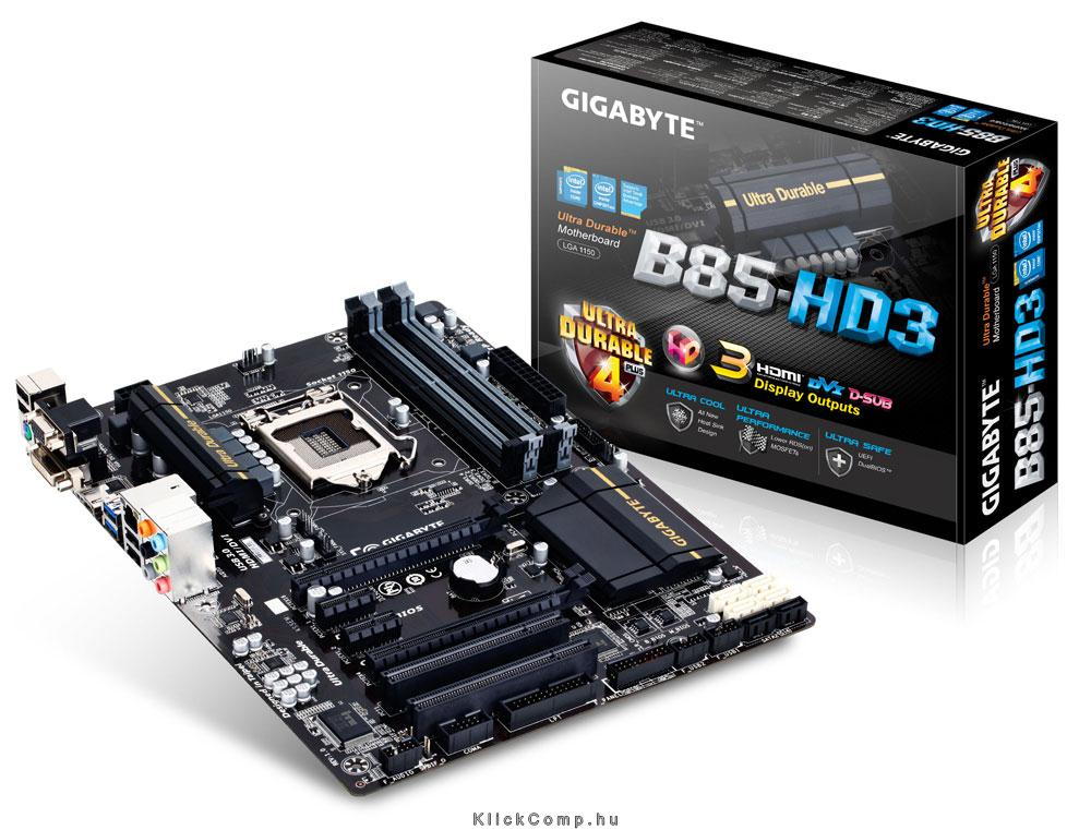 Alaplap B85 skt1150 4xDDR3 1600MHz 2xPCI-E 1xGBE LAN 4xSATA3 8xUSB2.0 4xUSB3.0 fotó, illusztráció : GA-B85-HD3