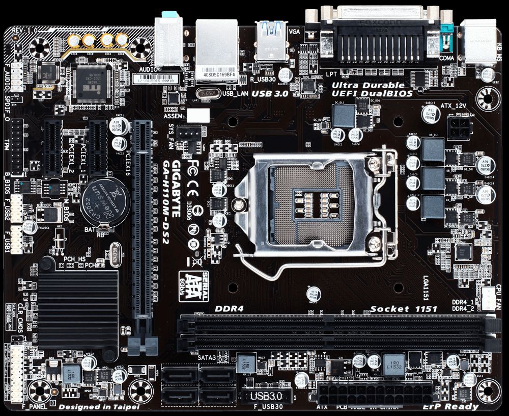 Alaplap H110 LGA1151 mATX Gigabyte H110M-DS2 Intel fotó, illusztráció : GA-H110M-DS2