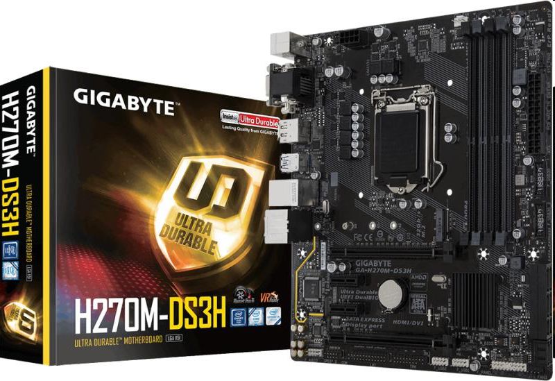 Alaplap H270 LGA1151 mATX Gigabyte H270M-DS3H Intel fotó, illusztráció : GA-H270M-DS3H