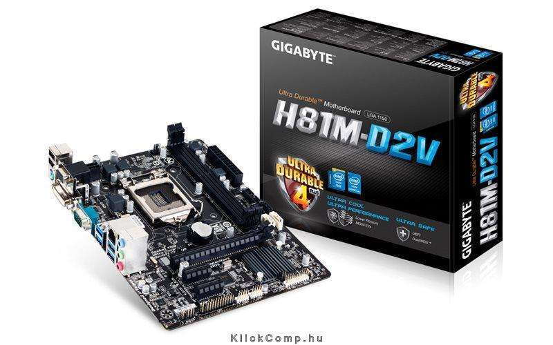 Alaplap H81M skt1150 2xDDR3 1600MHz 1xGBE LAN 2xSATA3 6xUSB2.0 6xUSB3.0 GIGABYT fotó, illusztráció : GA-H81M-D2V