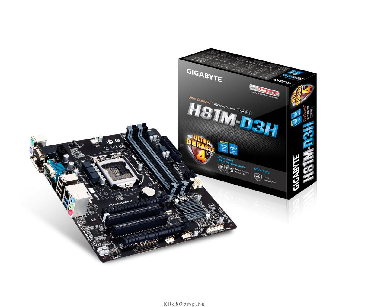 Alaplap H81M-D3H skt1150 H81 4xDDR3 1600MHz 1xGBE LAN 2xSATA3 8xUSB2.0 2xUSB3.0 fotó, illusztráció : GA-H81M-D3H