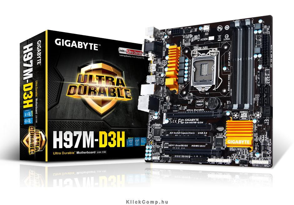 Alaplap H97M-D3H skt1150 H97 4xDDR3 1600MHz RAID 2xPCI-E 1xGBE LAN 6xSATA3 8xUS fotó, illusztráció : GA-H97M-D3H