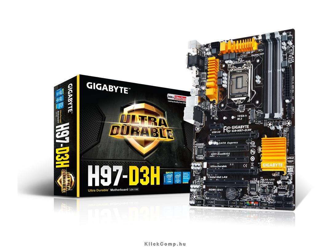 Alaplap H97 skt1150 4xDDR3 1600MHz RAID 2xPCI-E 1xGBE LAN 6xSATA3 8xUSB2.0 6xUS fotó, illusztráció : GA-H97-D3H