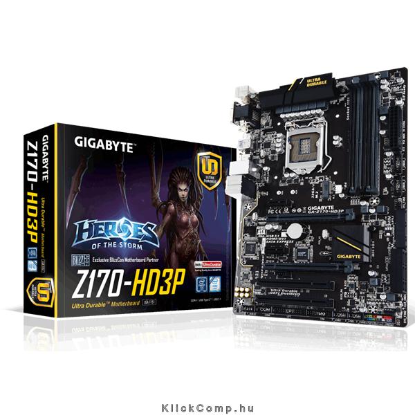 Alaplap Z170 LGA1151 ATX Gigabyte Z170-HD3P Intel fotó, illusztráció : GA-Z170-HD3P