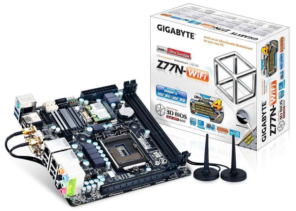 Z77N-WIFI mini-ITX skt1155 Z77, 2xDDR3 2800MHz, 2xSATA3, 2xGBE LAN, 6xUSB2.0, 4 fotó, illusztráció : GA-Z77N-WIFI