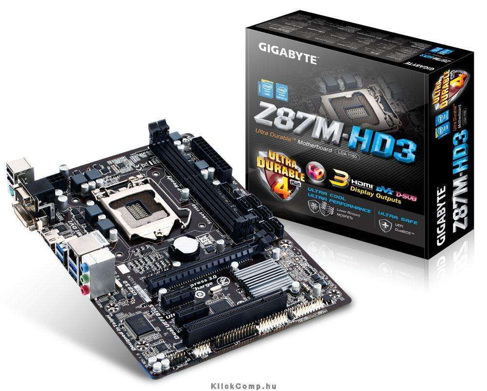 Alaplap Z87M-HD3 skt1150 Z87 2xDDR3 2933MHz RAID 1xGBE LAN 6xSATA3 6xUSB2.0 6xU fotó, illusztráció : GA-Z87M-HD3