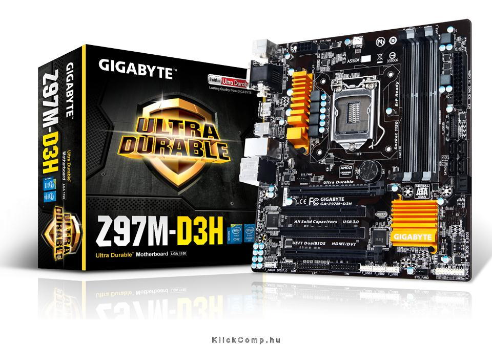 Alaplap Z97 skt1150 4xDDR3 3100MHz RAID 2xPCI-E 1xGBE LAN 6xSATA3 8xUSB2.0 6xUS fotó, illusztráció : GA-Z97M-D3H