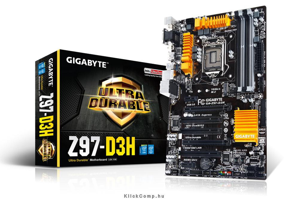 Alaplap Z97 skt1150 4xDDR3 3100MHz RAID 2xPCI-E 1xGBE LAN 6xSATA3 8xUSB2.0 6xUS fotó, illusztráció : GA-Z97-D3H