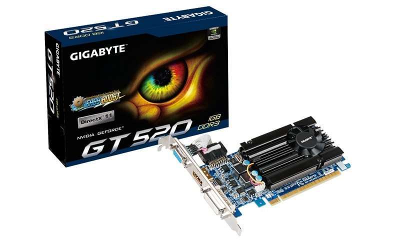 PCI-E Nvidia GT520 1024MB DDR3, 64bit, 810/1333MHz, Dsub, DVI, HDMI, Low Profil fotó, illusztráció : GV-N520D3-1GI