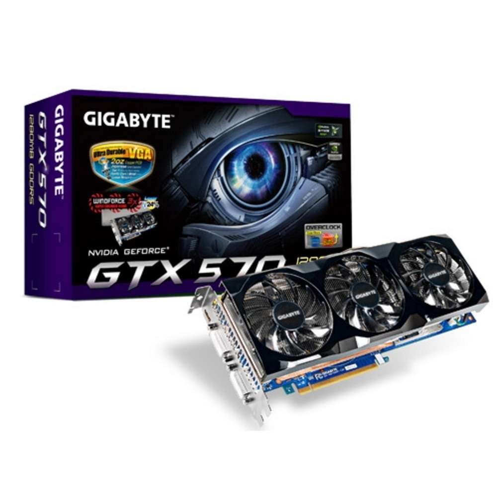 PCI-E Nvidia GTX570 OC 1280MB DDR5, 320bit, 780/3800MHz, 2xDVI, HDMI, Dual Slot fotó, illusztráció : GV-N570OC-13I