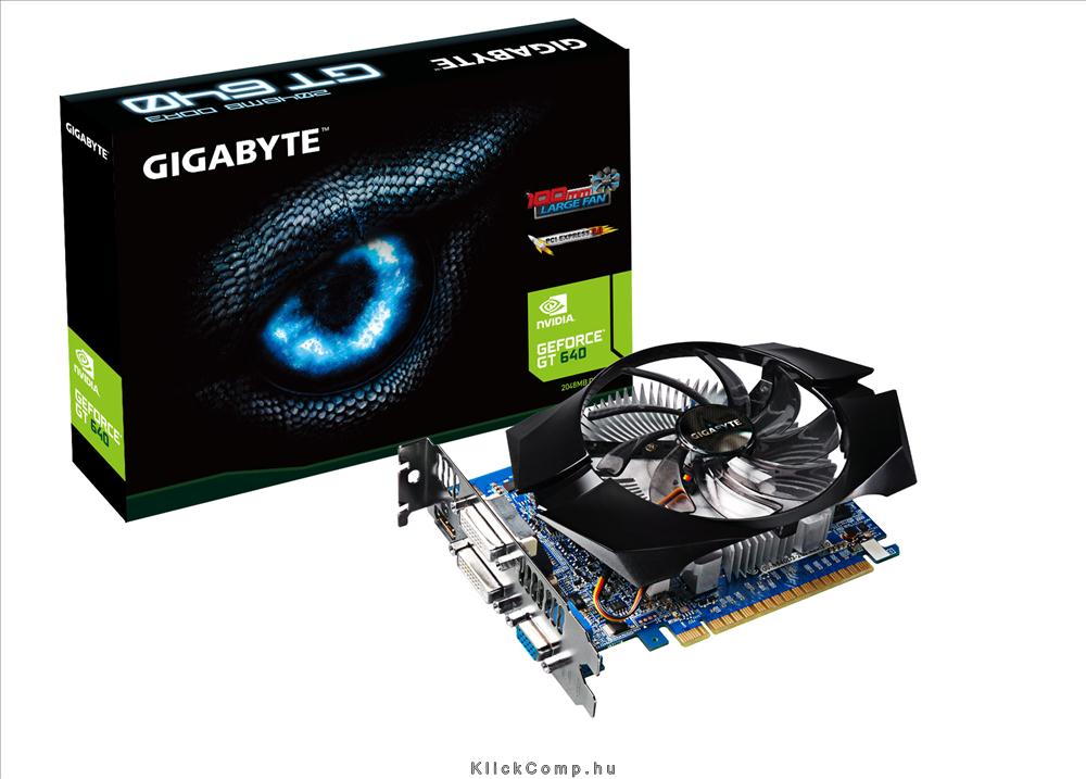 PCI-E Nvidia GT640 OC 2048MB, DDR3, 128bit, 900/1800Mhz, 2xDVI, HDMI, D-SUB Dua fotó, illusztráció : GV-N640D3-2GI