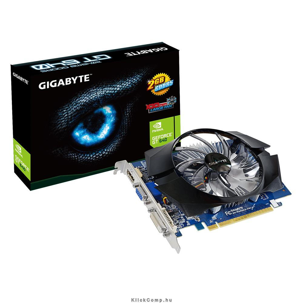 PCI-E Nvidia GT640 2048MB, DDR5, 64bit, 1046/5000Mhz, DVI, HDMI, D-SUB, Single fotó, illusztráció : GV-N640D5-2GI