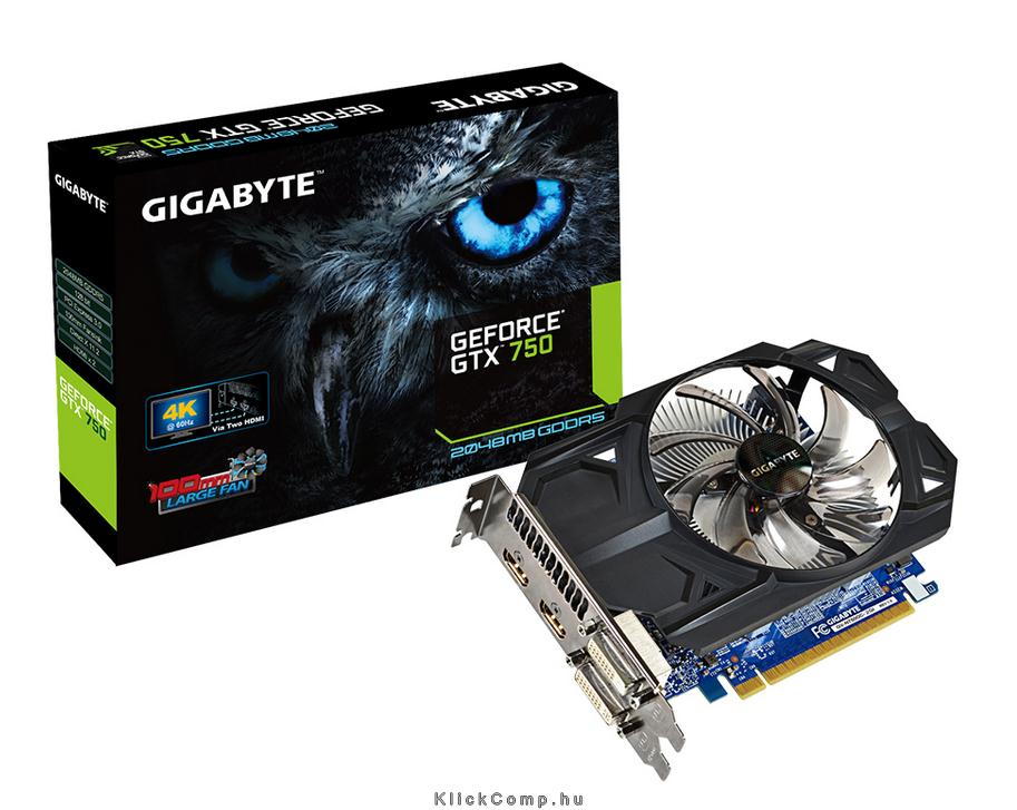 PCI-E Nvidia GTX750 OC 2048MB, DDR5, 128bit, 1137/5000Mhz, 2xDVI, 2xHDMI, Dual fotó, illusztráció : GV-N750OC-2GI
