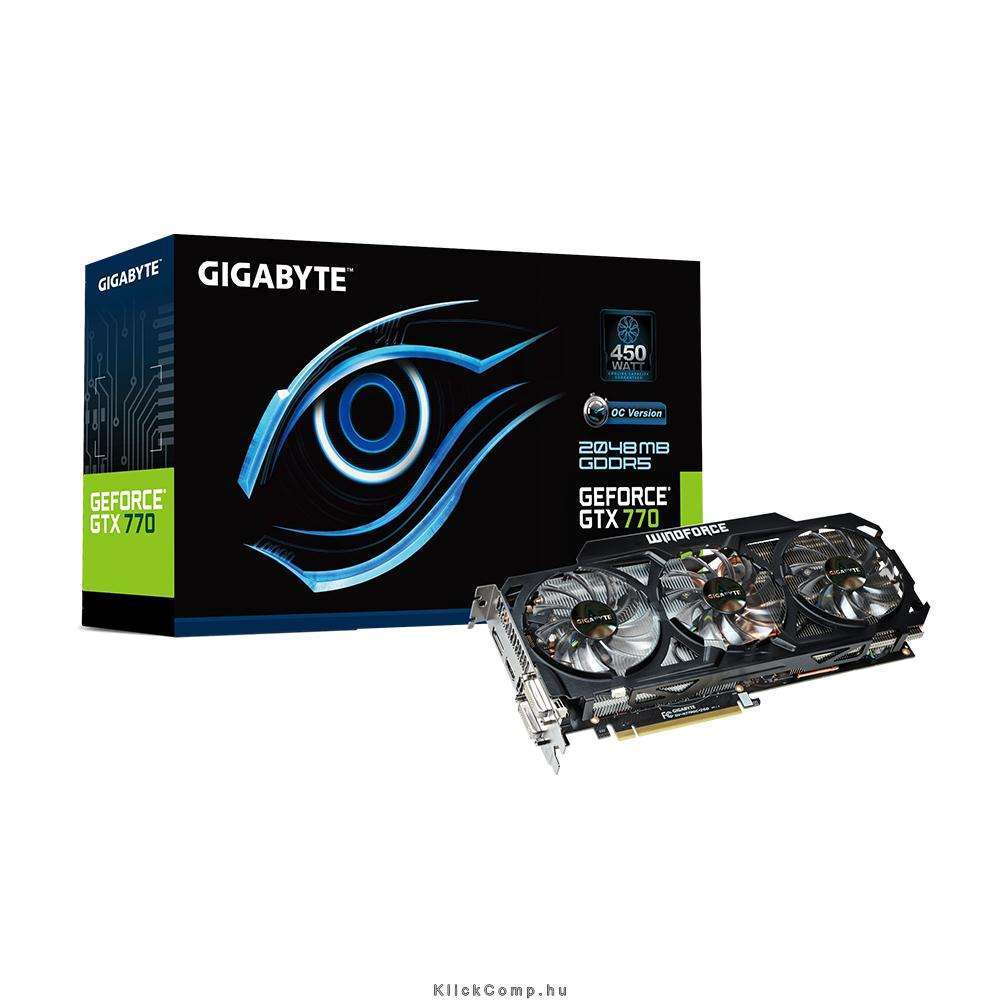 PCI-E Nvidia GTX770 OC 2048MB, DDR5, 256bit, 1137/7010Mhz, 2xDVI, HDMI, DP, Dua fotó, illusztráció : GV-N770OC-2GD