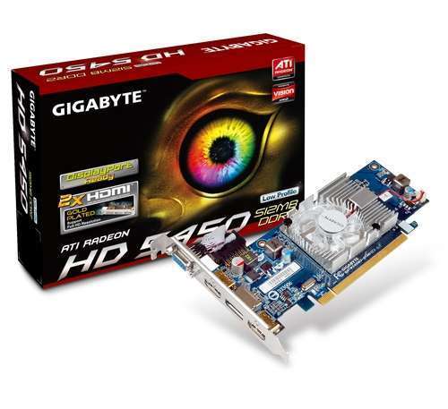 PCI-E AMD HD5450 512MB DDR2, 64bit, 650/800MHz, DP, DVI, 2xHDMI, Low Profile, S fotó, illusztráció : GV-R545D2-512D