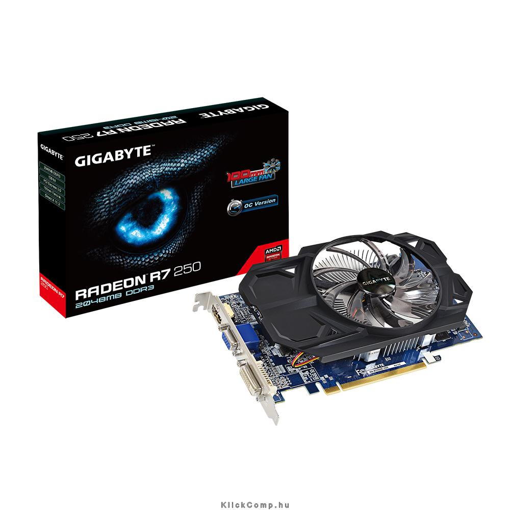 PCI-E AMD R7 250 2048MB DDR3, 128bit, 1100/1800MHz, Dsub, DVI, HDMI, Dual Slot fotó, illusztráció : GV-R725OC-2GI