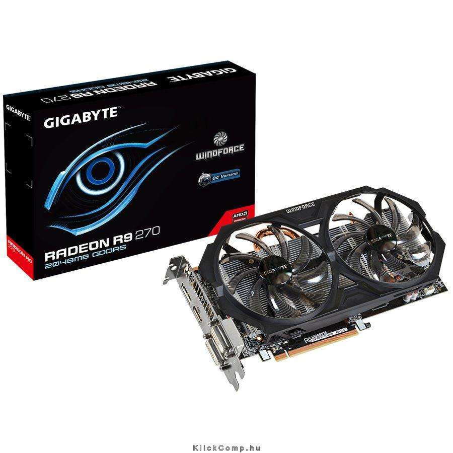 PCI-E AMD R9 270 OC 2048MB DDR5, 256bit, 975/5600MHz, 2xDVI, HDMI, DP, Dual Slo fotó, illusztráció : GV-R927OC-2GD
