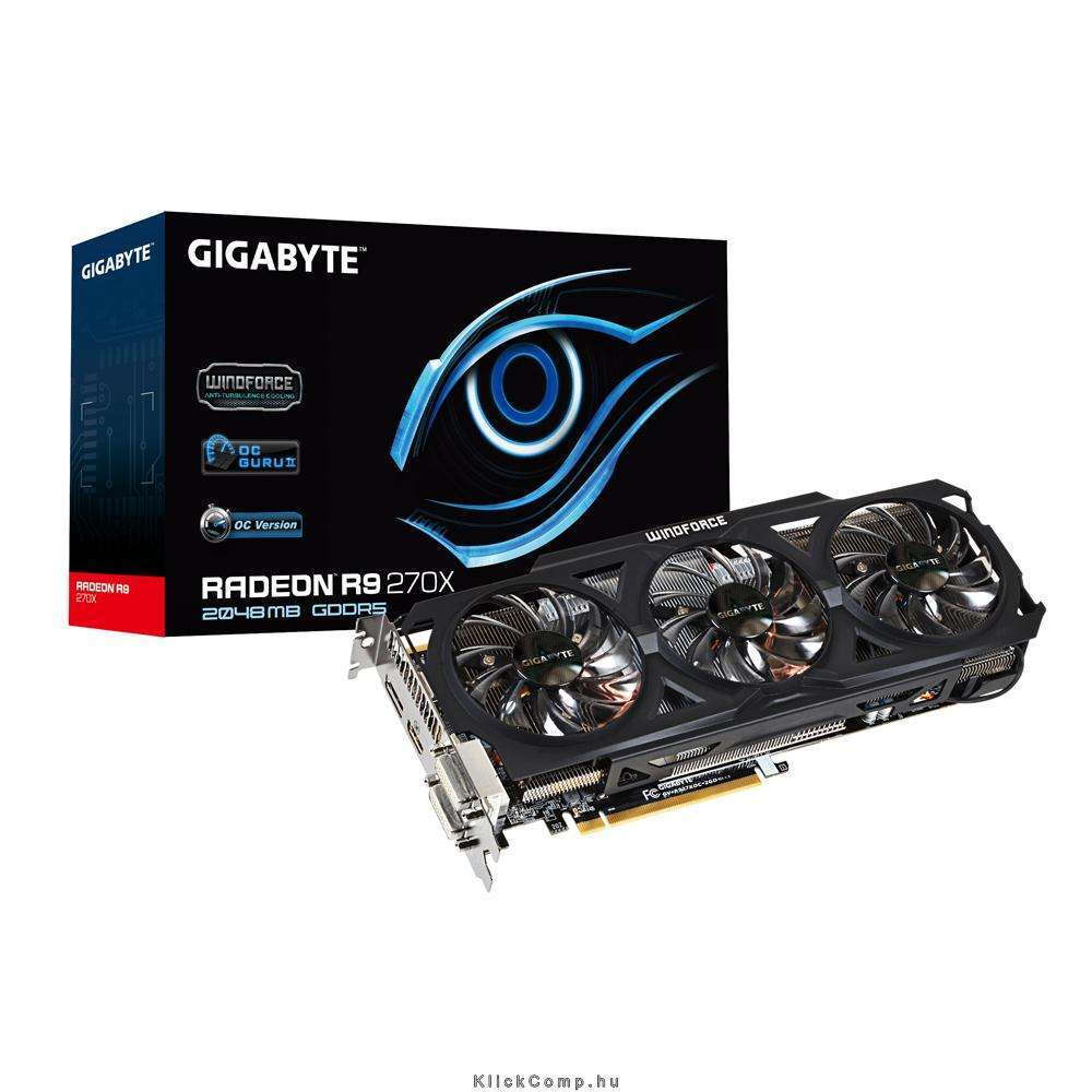 PCI-E AMD R9 270X OC 2048MB DDR5, 256bit, 1100/5600MHz, 2xDVI, HDMI, DP, Dual S fotó, illusztráció : GV-R927XOC-2GD