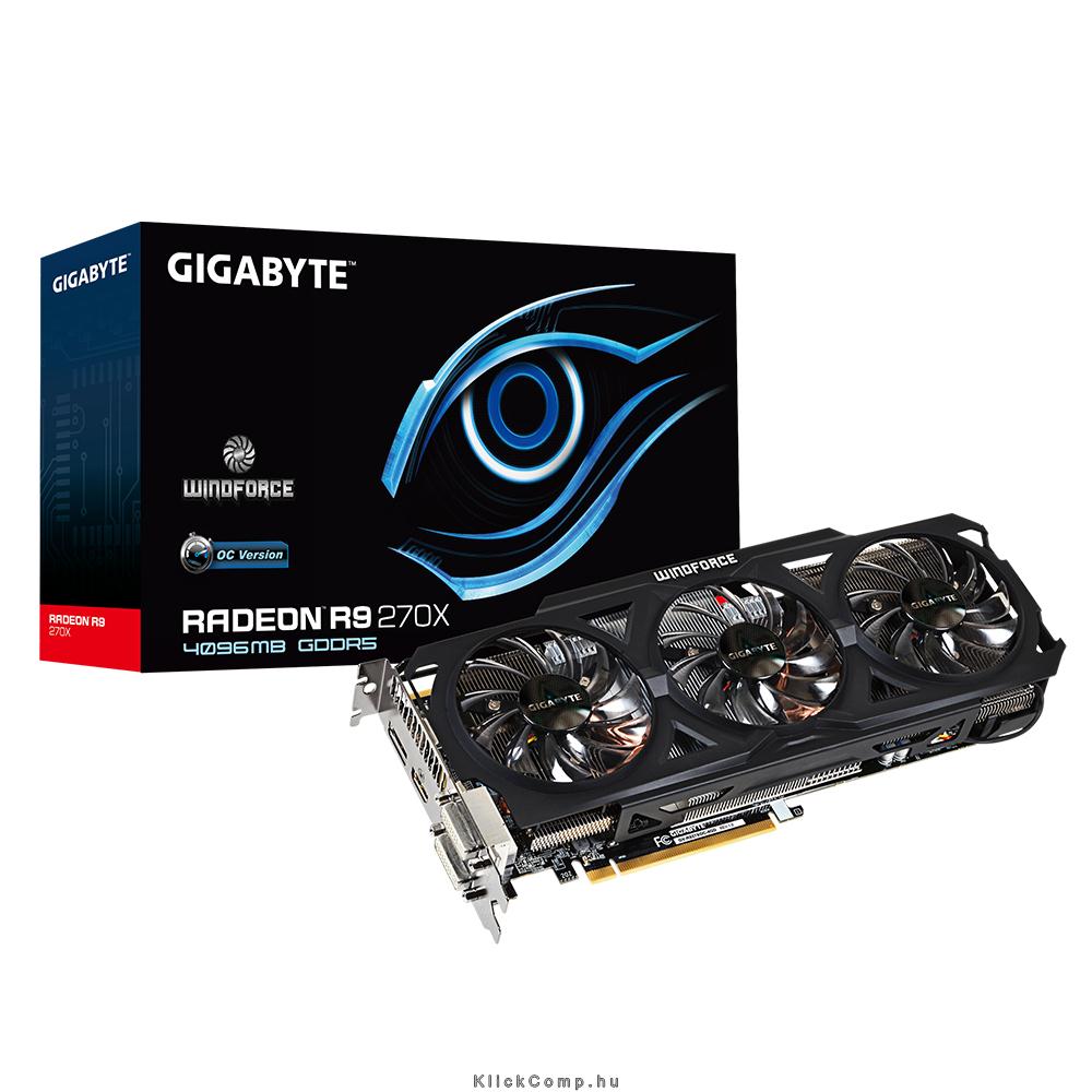 PCI-E AMD R9 270X OC 4096MB DDR5, 256bit, 1050/5600MHz, 2xDVI, HDMI, DP, Dual S fotó, illusztráció : GV-R927XOC-4GD