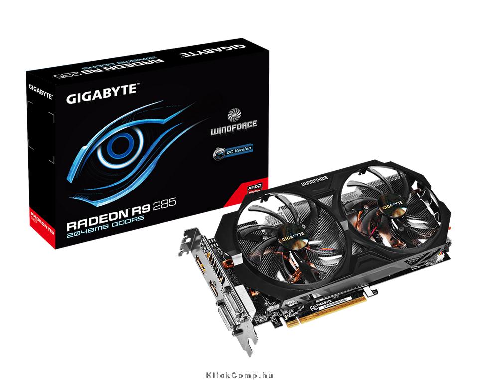 PCI-E AMD R9 285 OC WF2 2048MB DDR5, 256bit, 973/5000MHz, 2xDVI, DP, HDMI, Dual fotó, illusztráció : GV-R9285WF2OC-2GD